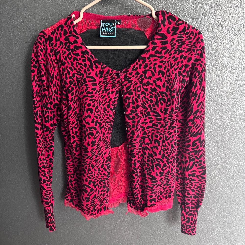 👏👏Too Fast Red and Black Leopard Print Cardigan